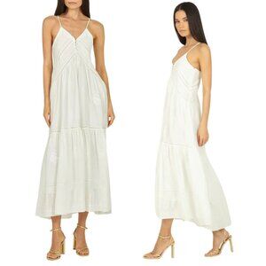 Secret Mission Iris Dress - White Cotton Silk with Embroidery